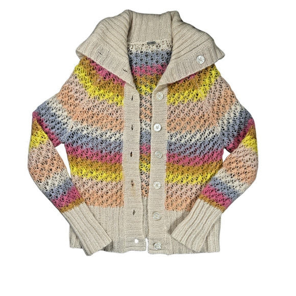 Free People Stripe Mohair Cardigan Womens Size Small Boho Open Knit *READ - Picture 1 of 8